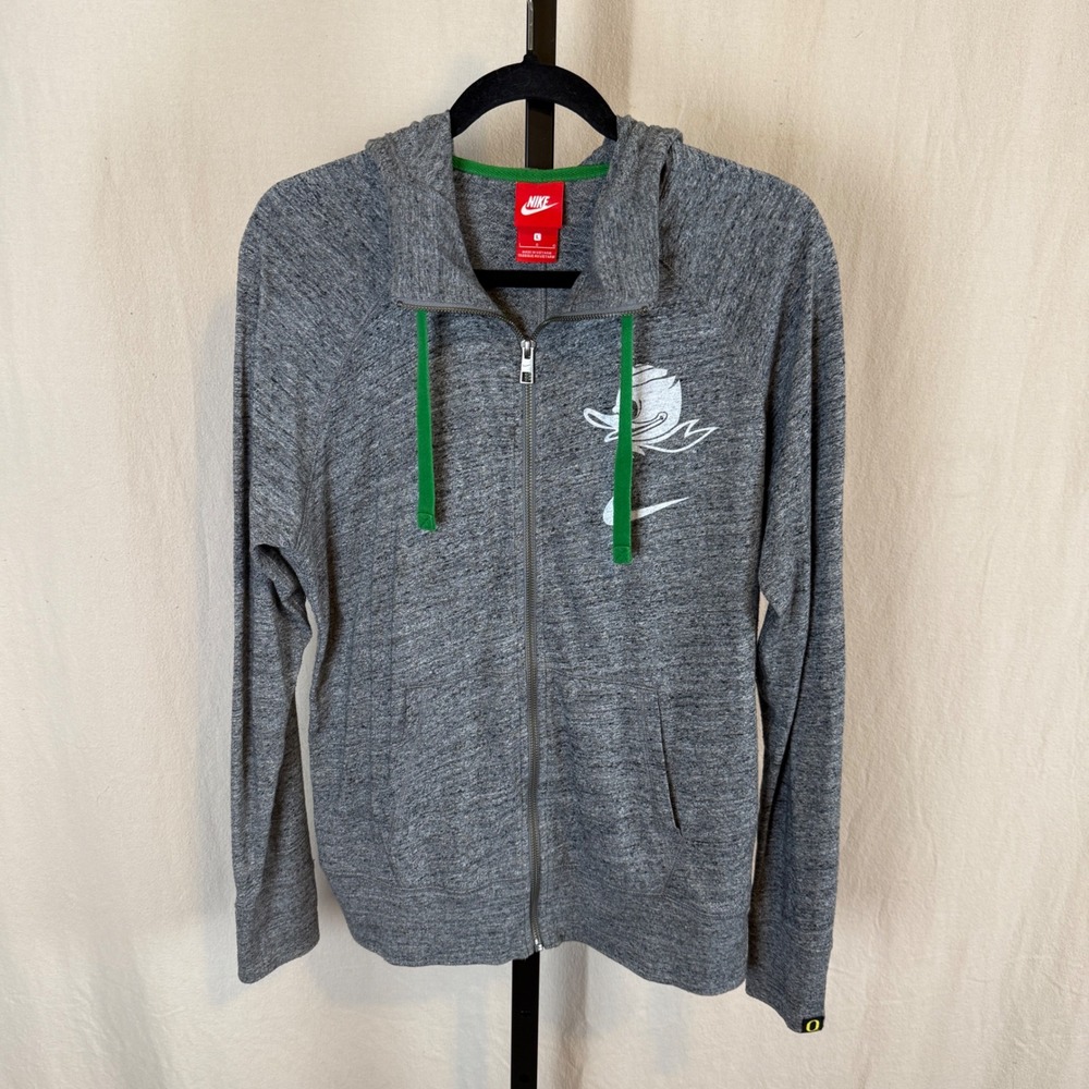 Nike Oregon Ducks Full Zip Hoodie Womens Large Gray Green Fighting Duck Logo
